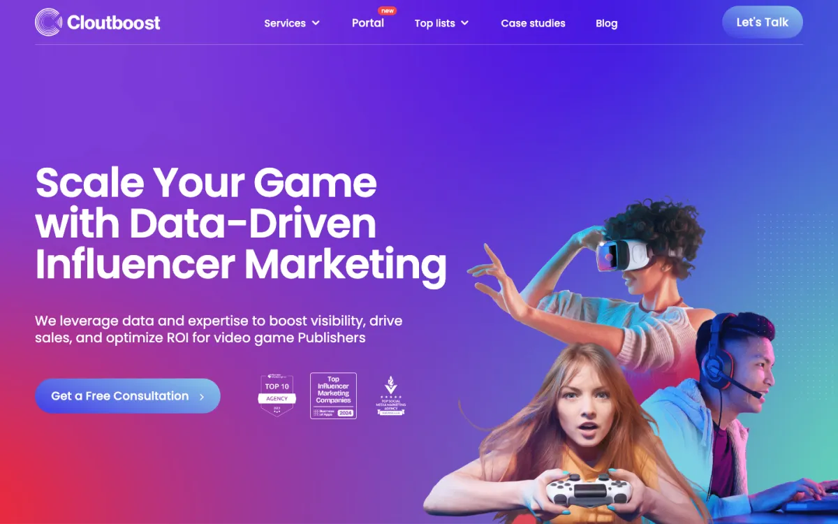 Cloutboost website — "Scale Your Game with Data-Driven Influencer Marketing", August 2026