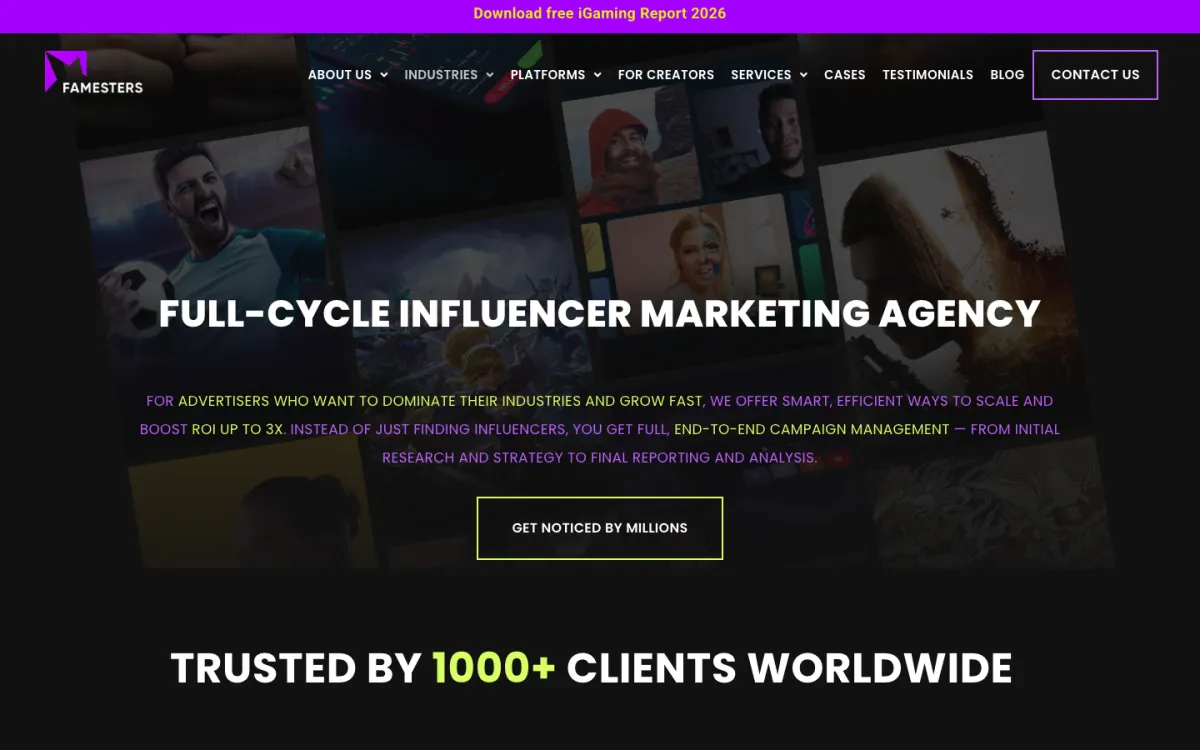 Famesters website — "Full-Cycle Influencer Marketing Agency", August 2026