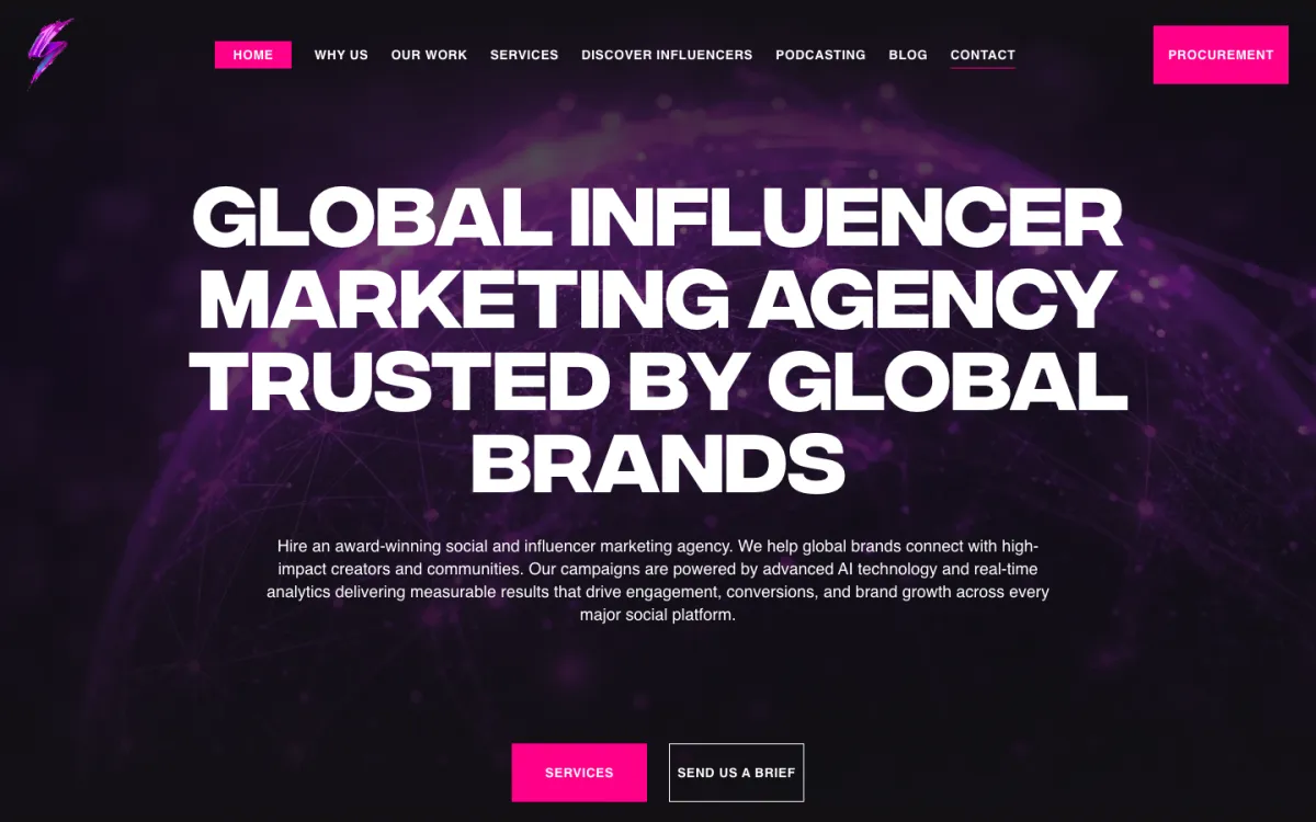 Socially Powerful website — "Global Influencer Marketing Agency Trusted by Global Brands", August 2026