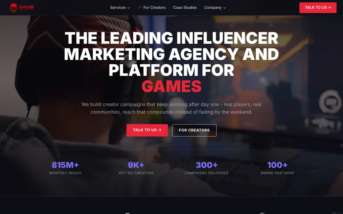 GameInfluencer website — "The Leading Influencer Marketing Agency and Platform for Games", August 2026